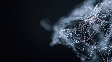 Intricate spiderweb at night, dark background, nature detail, website banner