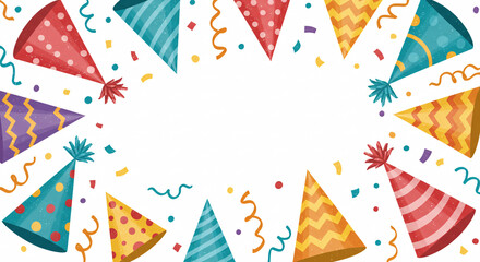 Obraz premium Colorful Party Hats and Bunting Banners