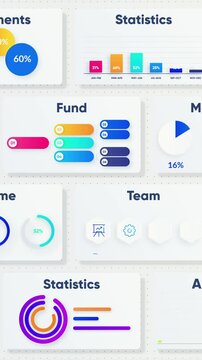 Economic background with various graphs, percentages, icons. Seamless looping.