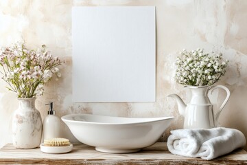 Contemporary Blank Poster in Japandi Bath Setting - Suitable for News Features