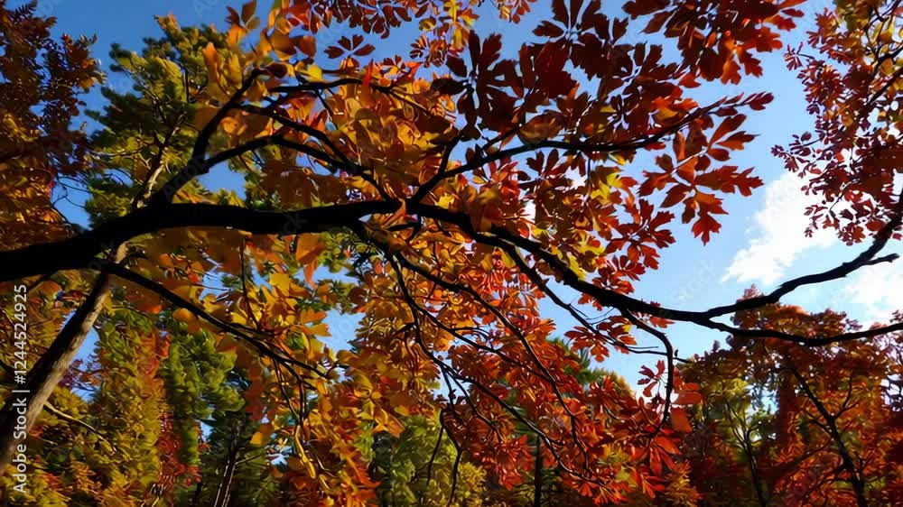 Poster autumn leaves in vibrant hues of red, orange, and yellow create a mesmerizing display as they gently
