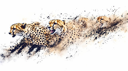 Cheetah wildlife artistic depiction of a sequence showing animal movement, blending colors and textures, symbolizing motion and evolution. png transparent background. Narrative Sequences. Illustration