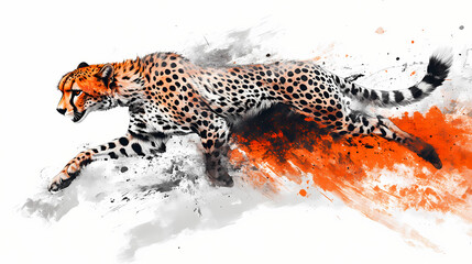 Cheetah wildlife artistic depiction of a sequence showing animal movement, blending colors and textures, symbolizing motion and evolution. png transparent background. Narrative Sequences. Illustration