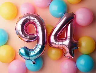 Colorful balloons forming the number 94 for a birthday celebration