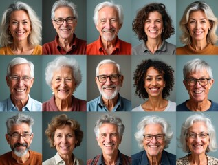 Fototapeta premium Diverse group of smiling senior adults showing positivity and healthy lifestyle
