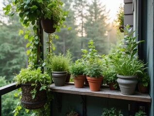 Fototapeta premium Lush Balcony Garden Transforming Apartment into Green Oasis