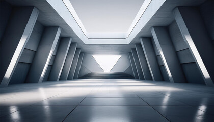 Fototapeta premium 3d render of abstract futuristic modern architecture with an empty concrete floor