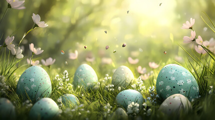 Pastel hues meadow with hidden eggs , grass, hidden treasures, grass, hidden treasures. Hidden Easter Eggs & Symbolism. Illustration