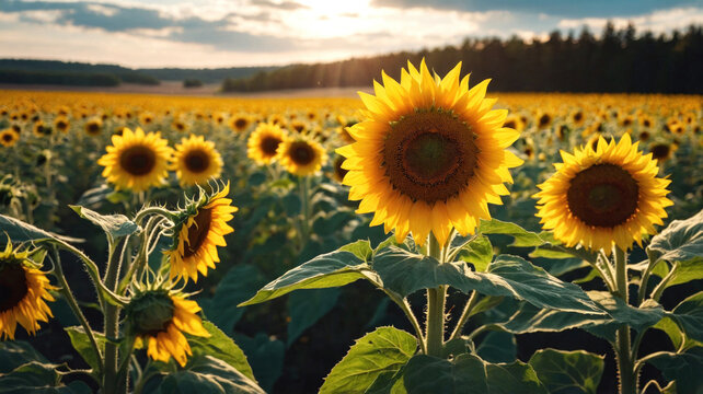 Field of sunflowers. Sunflower oil background