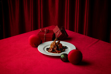 Festive Catalan Christmas Dining – Braised Chicken with Prunes, Dried Peach, and Pine Nuts in...
