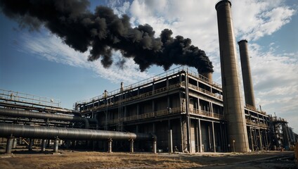Fototapeta premium Factory pipes with black smoke coming out