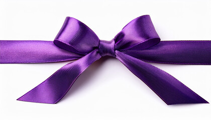 purple ribbon bow top view isolated on white background cutout