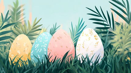 Colorful easter eggs hidden in grass, easter, eggs, spring, holiday, pastel, colorful, hunt, hidden, grass. Hidden Easter Eggs & Symbolism. Illustration