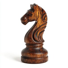 A solitary, intricately carved wooden chess piece - a knight - Generative AI