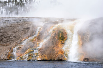USA, Wyoming, Yellowstone National Park. Outflow from Midway Geyser Basin into Firehole River.