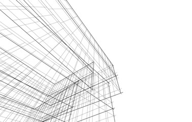 Abstract Wireframe Architecture – Modern Building Design Perspective