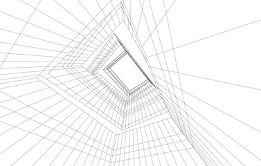 Abstract Wireframe Architecture – Modern Building Design Perspective