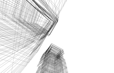 Abstract Wireframe Architecture – Modern Building Design Perspective