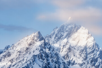 Obraz premium USA, Wyoming, Grand Teton National Park. Sunrise on snow-covered Teton Range.