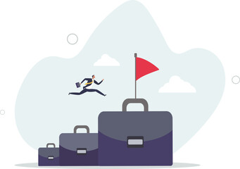 Career growth development plan, job promotion or motivation to achieve work target, stair step to success, ambition concept.flat characters.