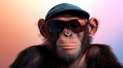 This cool monkey is sporting dual-color sunglasses and a cap, portraying an adventurous and trendy spirit that resonates with modern lifestyles and artistic expression.