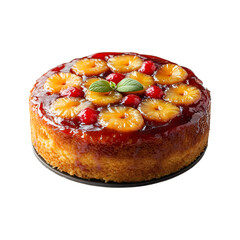 Pineapple Upside Down Cake with Fruit Topping Isolated on Transparent Background