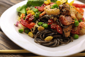 Tasty poke food with seafood and vegetables