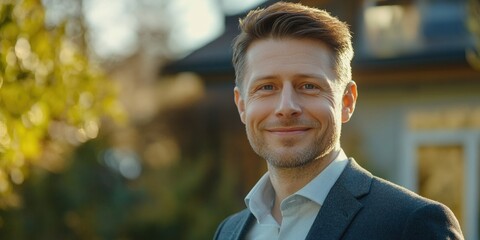 A person is captured in a photograph where they are smiling at the camera. They appear to be outdoors during daylight, as indicated by natural light and the presence of trees in the background. The