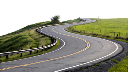 Obraz premium Twisty, Curved, Winding asphalt, 3D rendering of a highway road Isolated on White Background.