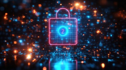 A digital padlock symbolizing security in a vibrant, tech-inspired environment.