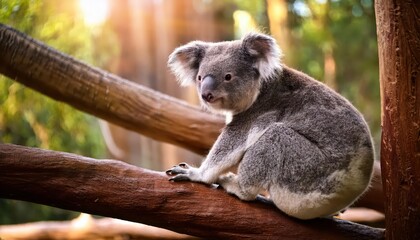 Naklejka premium Exotic Wildlife Thriving in the Picturesque Featherdale Wildlife Park, Surrounded by a Lush Australian Bushland Backdrop with a Sunlit Ambiance.