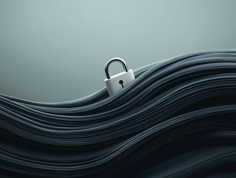 Padlock on Abstract Waves of Paper Representing Data Privacy and Security
