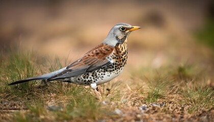 Striking CloseUp of a Fieldfare Against an Icy Winter Backdrop, Showcasing the Birds Intricate Plumage and Frosty Surroundings in High Resolution.