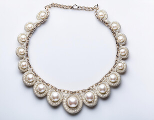 Obraz premium elegant pearl necklace isolated on white top view