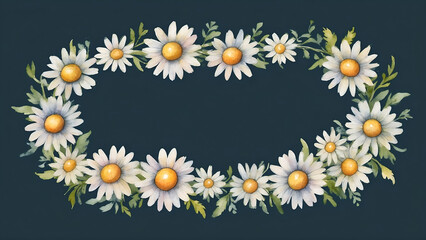 Fototapeta premium Watercolor daisy wreath on dark background
