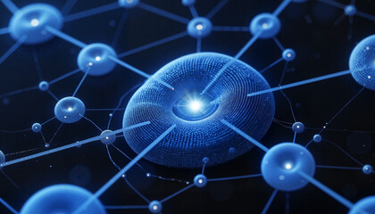 Interconnected blockchain nodes in digital finance visualization, technology