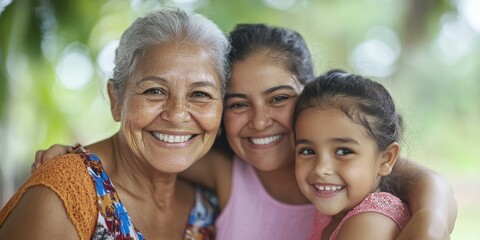 Fototapeta premium A heartwarming image capturing the joy of a family reunion, with an older woman embracing her loved ones in a loving and affectionate pose. The image conveys warmth, love, and familial bonds.