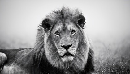 Ethereal Black and White Silhouette of a Majestic Lion Amidst Mystical Fog, Showcasing Timeless Beauty and Power in Monochrome