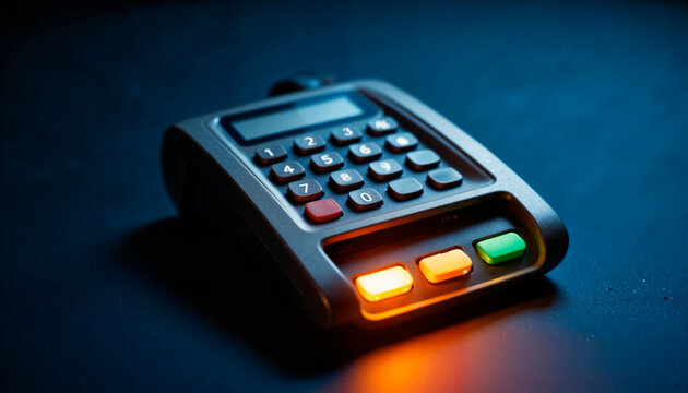 Glowing credit card reader displaying transaction effect, digital payment