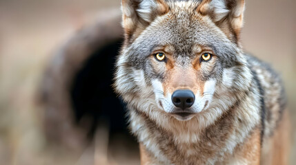 Obraz premium Majestic wolf portrait, forest background, wildlife photography