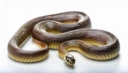 Vibrant Fourlined Snake Elaphe quatuorlineata Showcased Against a Pristine White Background, Capturing the Grace and Mystery of Natures Striped Serpent.
