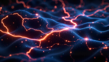 Glowing neural network visualization with interconnected nodes, technology