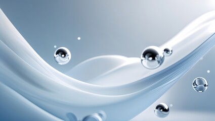 Abstract Background with Metallic Spheres on Smooth Blue and White Surfaces