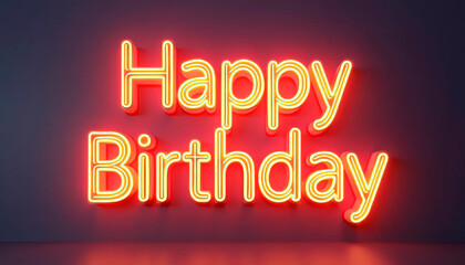 Neon Happy Birthday sign on dark background