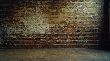 The image captures an old, weathered brick wall with a strong industrial aesthetic. The bricks show signs of age and wear, with some chipping away to reveal the bare mortar underneath. The wall is