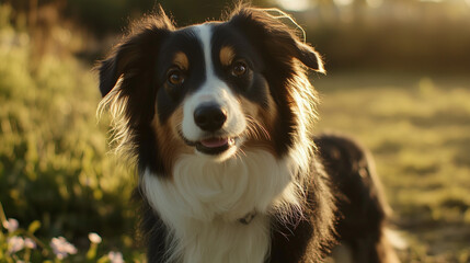 Fototapeta premium a border collie english sheperd mix breed outside in a field