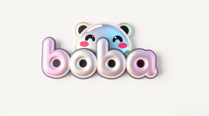 Obraz premium Vector illustration of a Cute Anime Boba Tea Sign Logo complete with Cartoon Panda Bubble