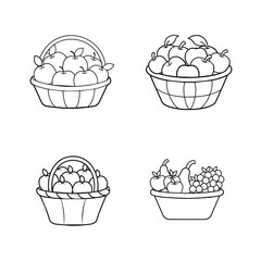 Basket with fruits line art vector illustration.