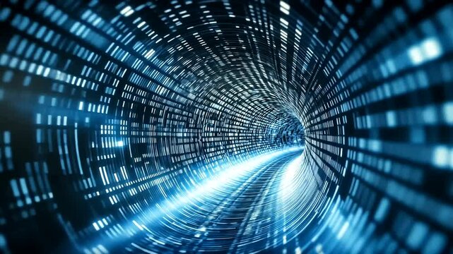 Data tunnel, digital highway, glowing future, technology abstract