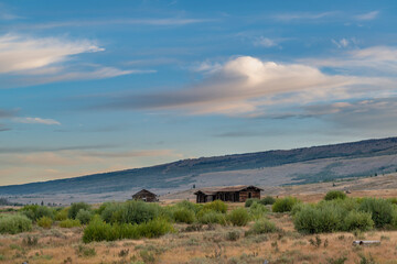 USA, Wyoming. Osborn log cabin and homestead near Green River Lakes
